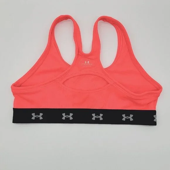 Under Armour Sports Bra Youth Girls Large Neon Coral Pink Black Athletic Workout - Picture 3 of 9